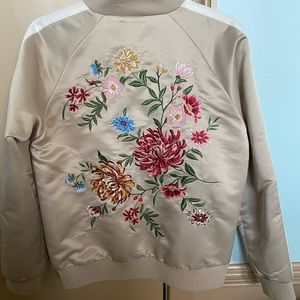 Trendy Bomber Jacket with Embroidered Back